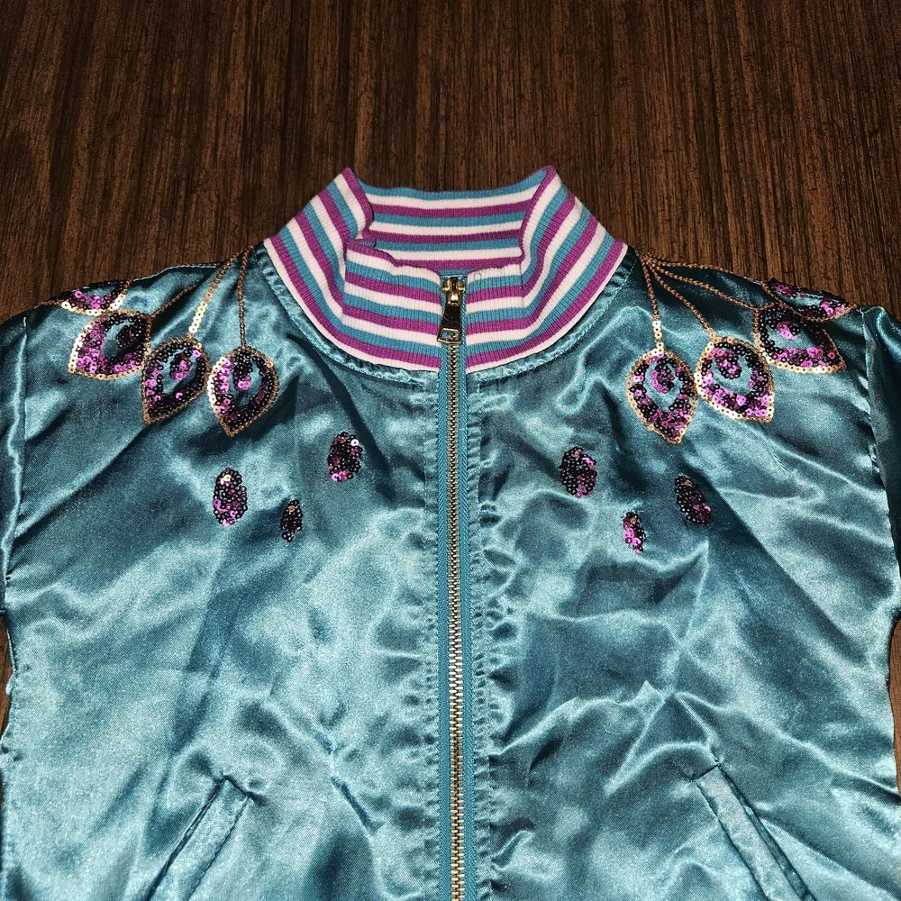 Disney Aladdin Teal and Purple Satin Fabric Jacket Girls XS 4-5